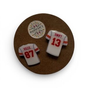 Taylor Swift and Travis Kelce Acrylic Handmade White and Red Jersey Earrings